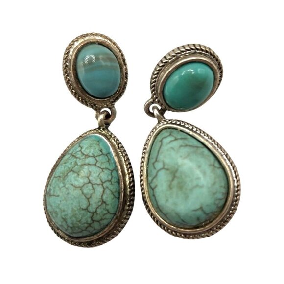 Monet Turquoise Colored Stone Dangle Earrings With Silver-Tone Rope Detailing - Picture 1 of 2